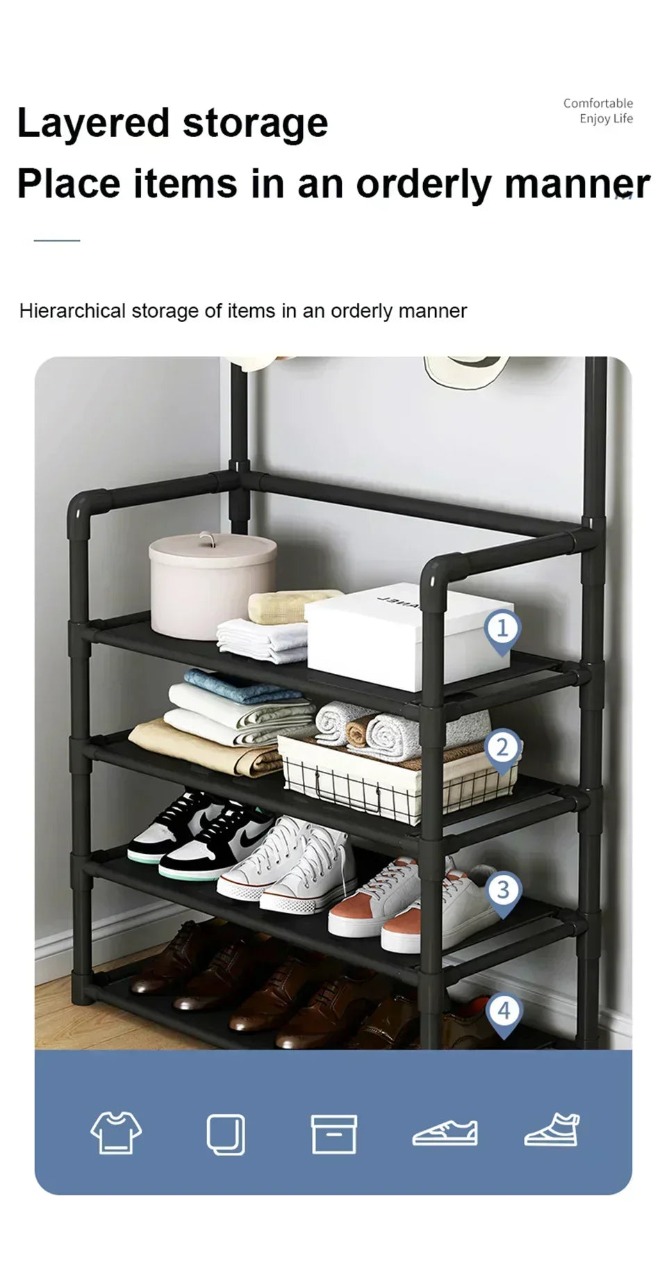 Multi-Layer Shoe Rack aur Coat Rack Storage DIY Clothes Hanger